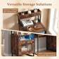 Nightstand with LED Lights Modern End Table with Top Tray Open Compartment and Storage Cabinet