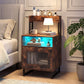Nightstand with LED Lights Modern End Table with Top Tray Open Compartment and Storage Cabinet