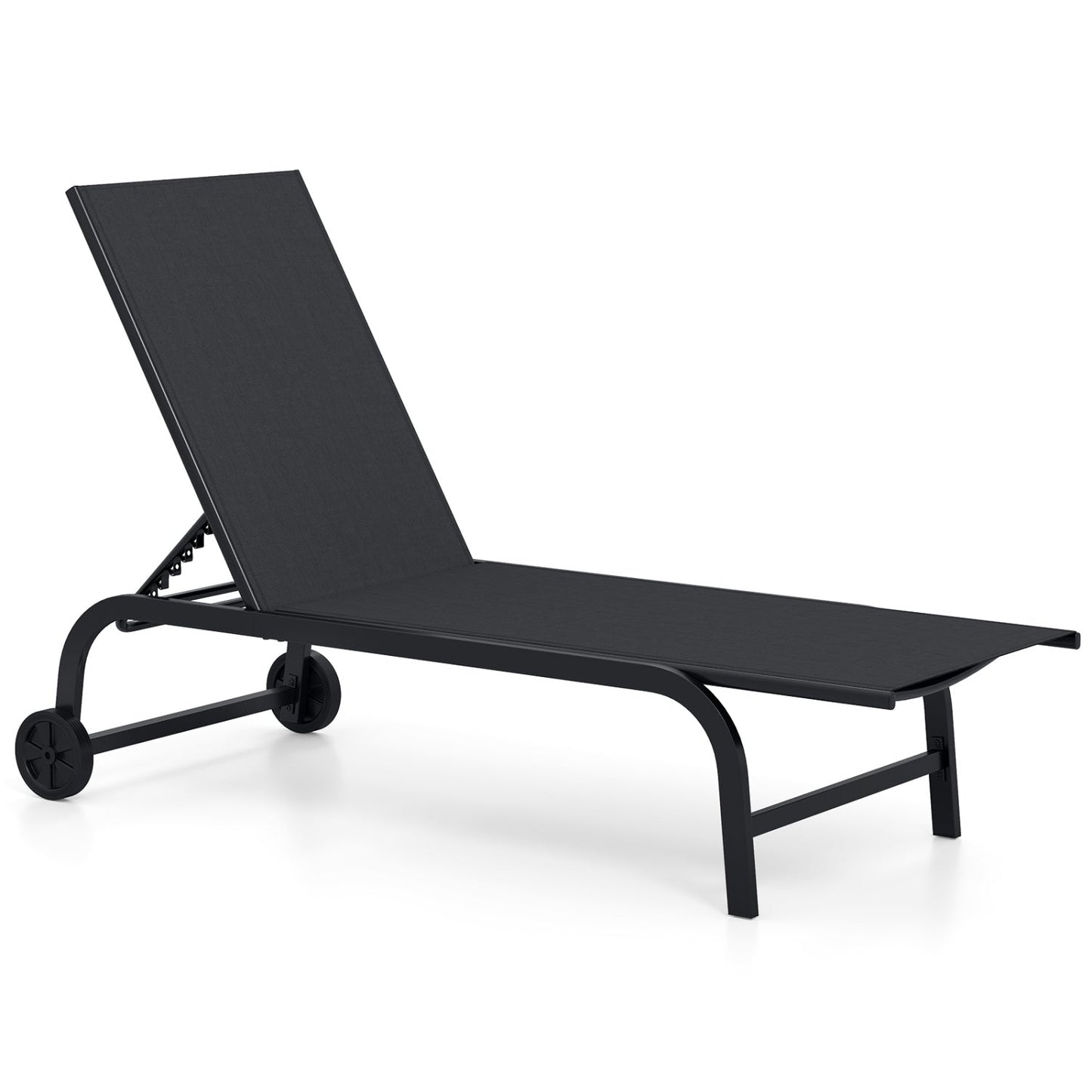 Outdoor Chaise Lounge Chair with Wheels and Metal Frame