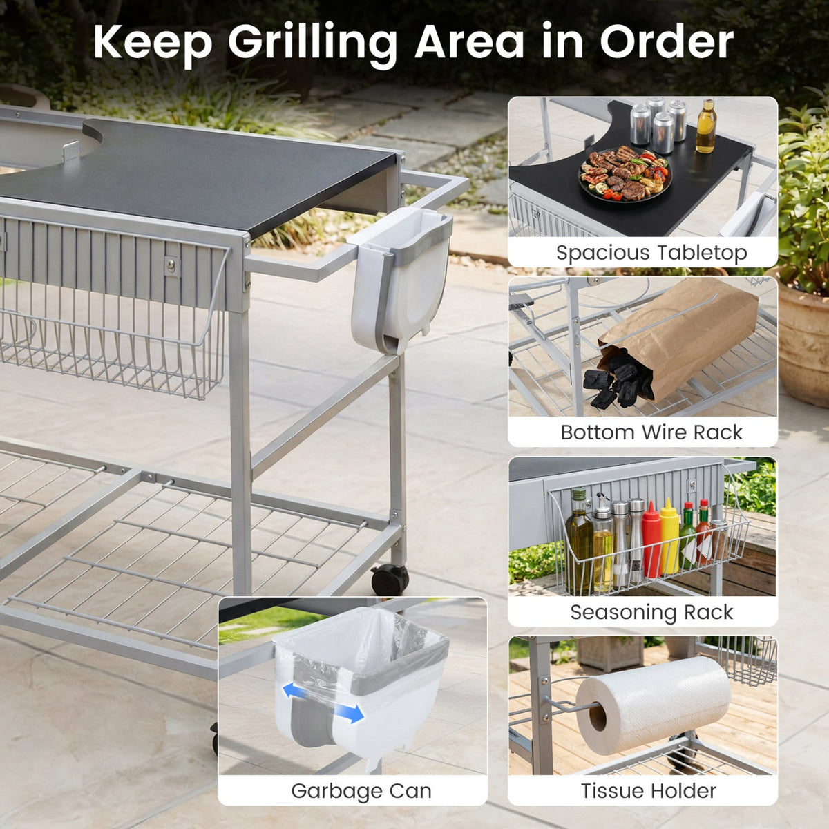 Outdoor Movable Grill Table for 18/22 Inch Weber Original Kettle for Camping
