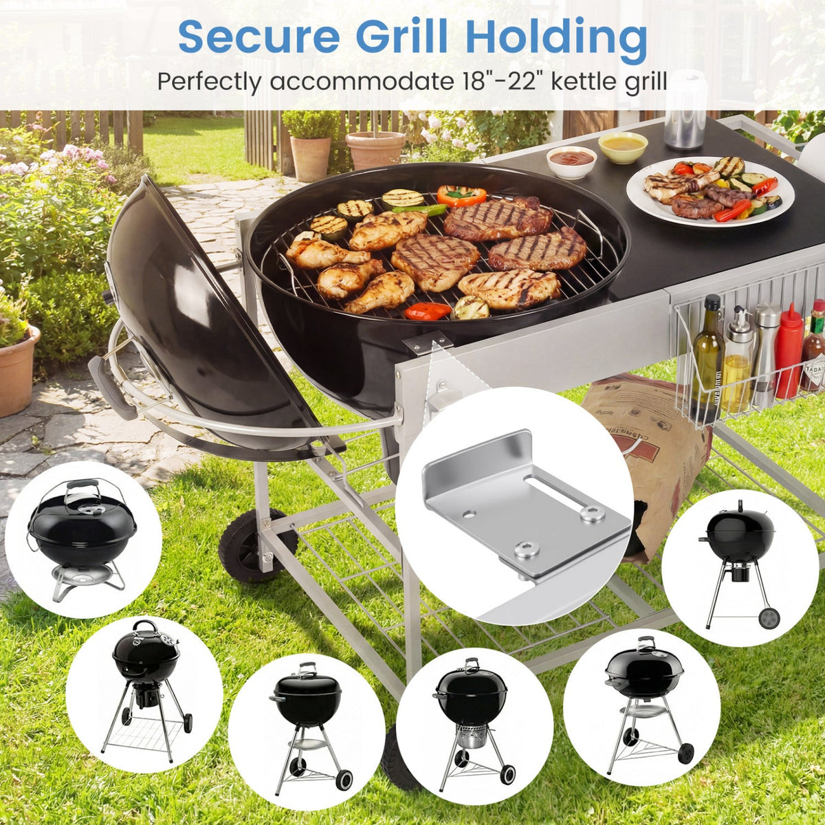 Outdoor Movable Grill Table for 18/22 Inch Weber Original Kettle for Camping