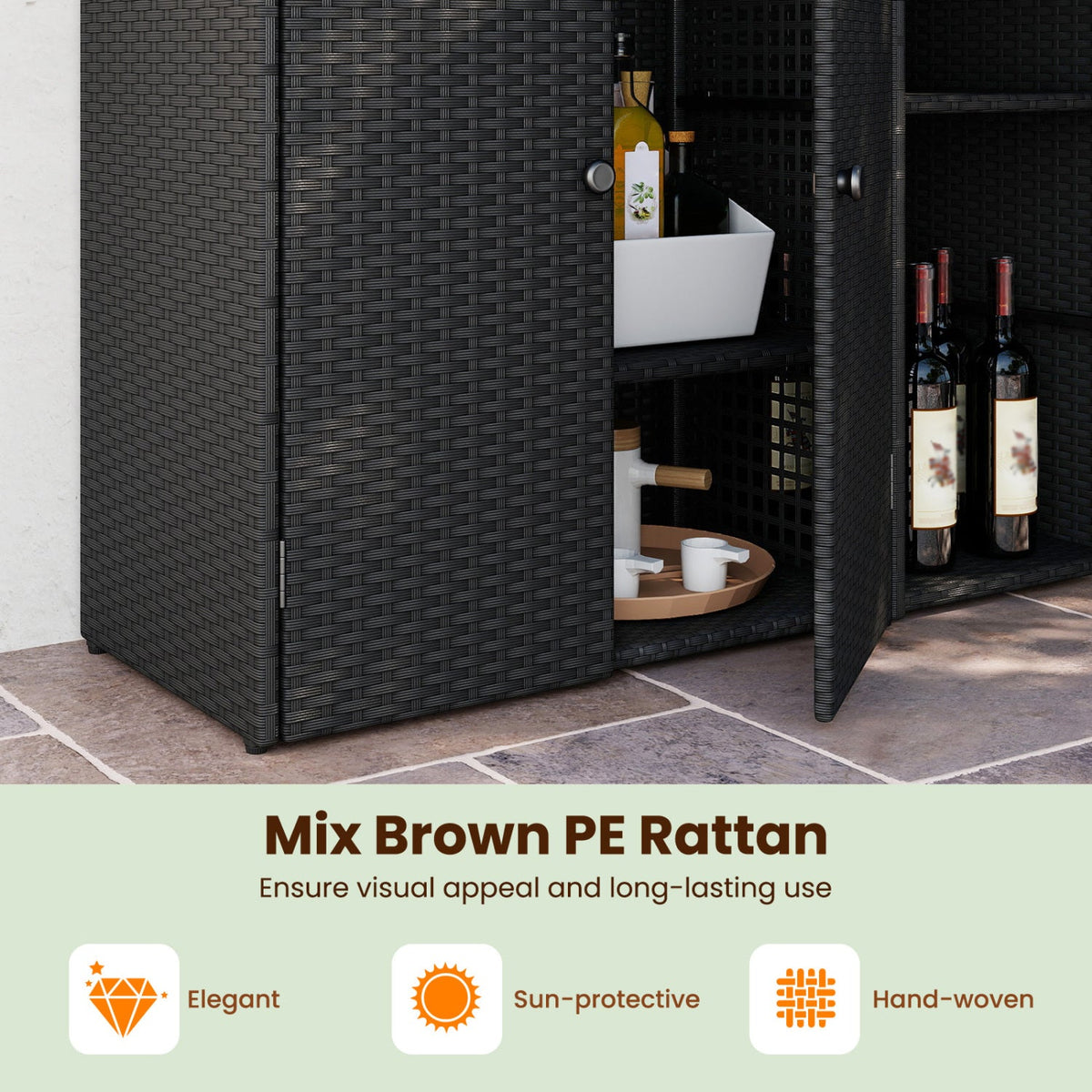 Outdoor Storage Cabinet with 3 Doors and Adjustable Shelves