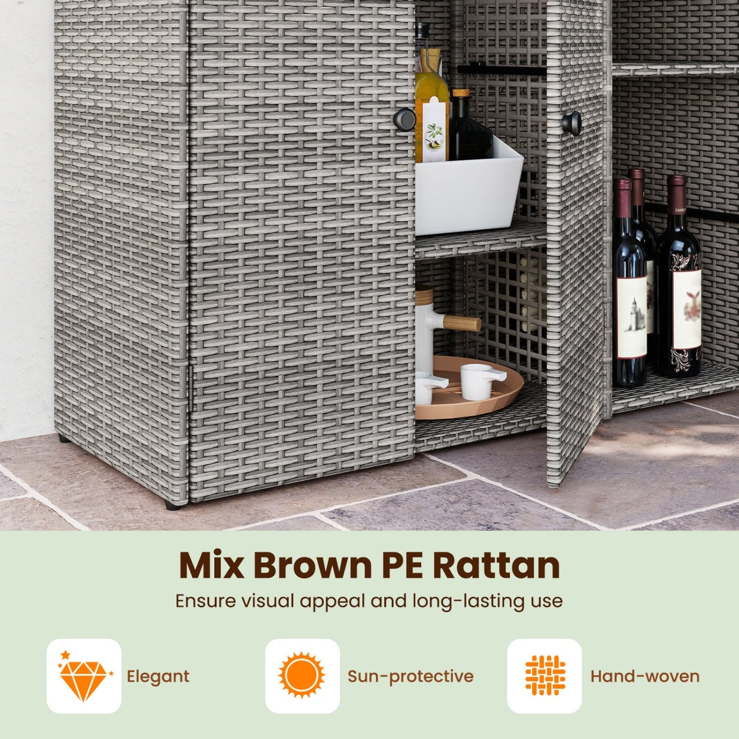 Outdoor Storage Cabinet with 3 Doors and Adjustable Shelves