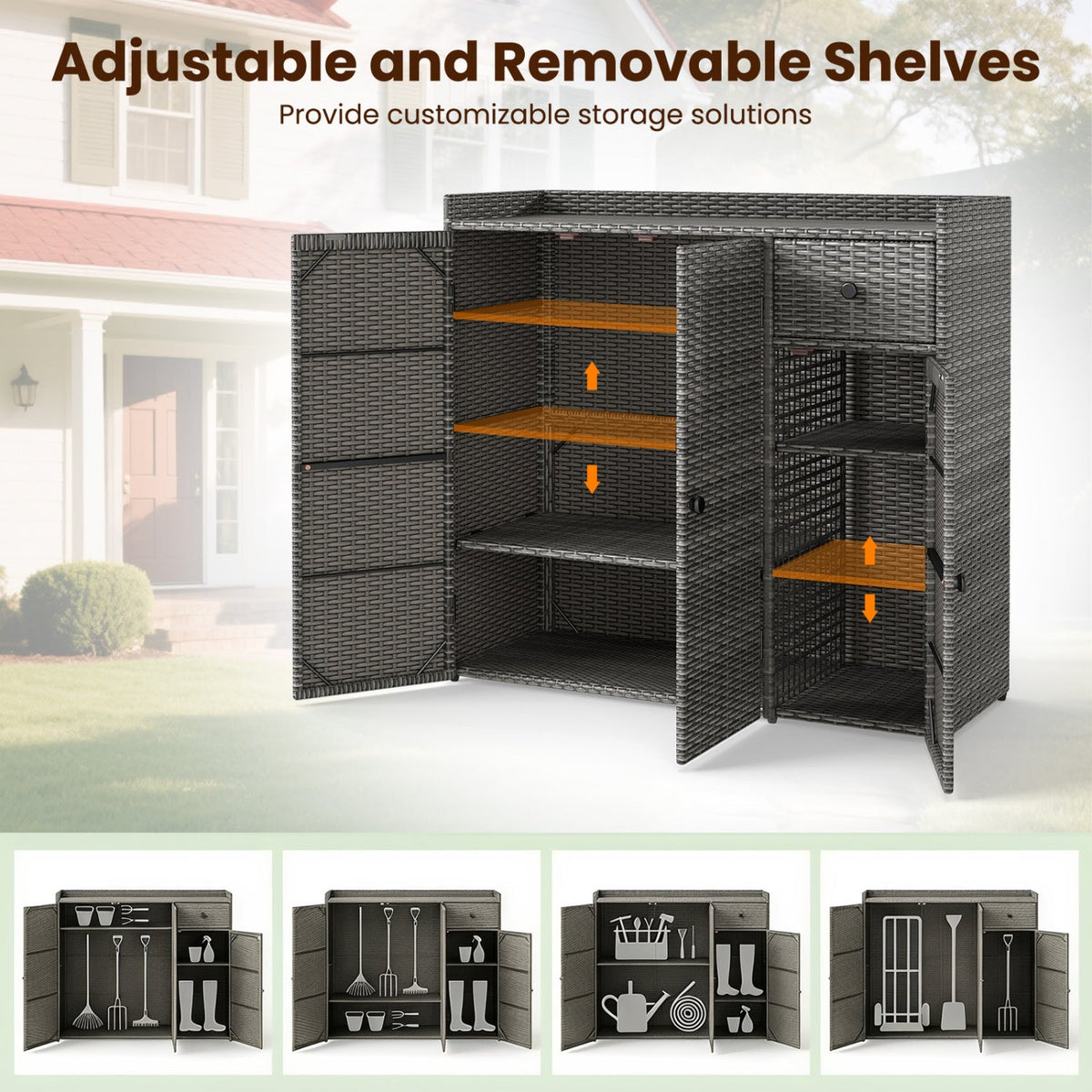 Outdoor Storage Cabinet with 3 Doors and Adjustable Shelves
