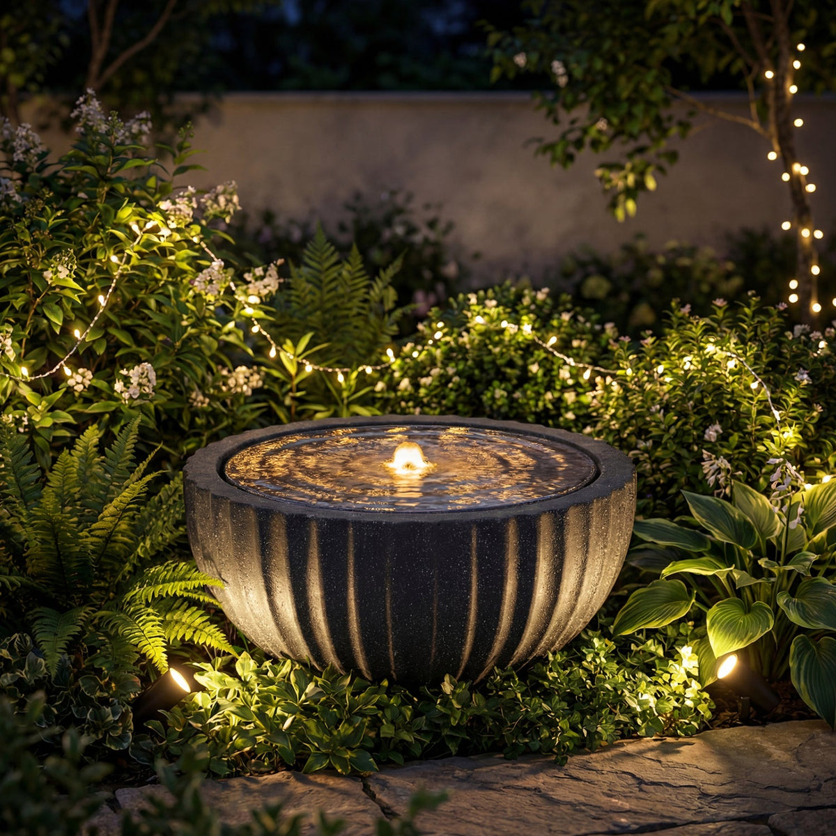 Outdoor Round Sphere Water Fountain with LED Lights and Pump