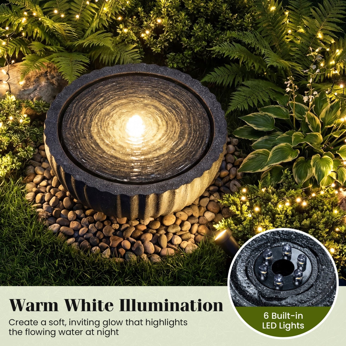 Outdoor Round Sphere Water Fountain with LED Lights and Pump
