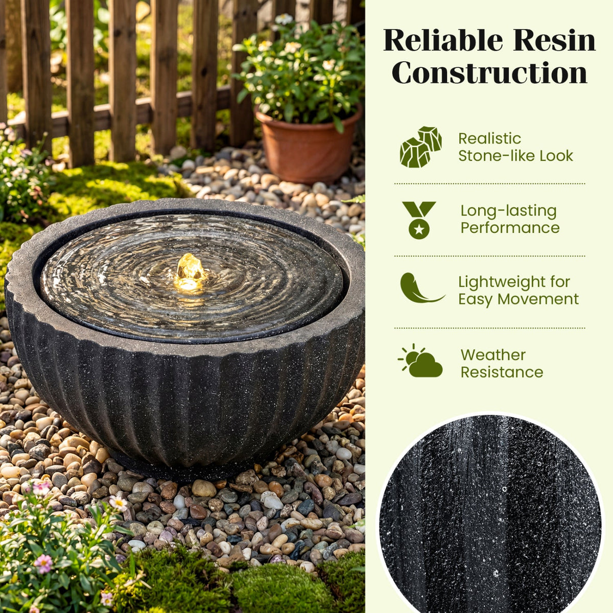 Outdoor Round Sphere Water Fountain with LED Lights and Pump