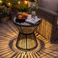Outdoor Side Table with LED Warm Light and Tempered Glass Top