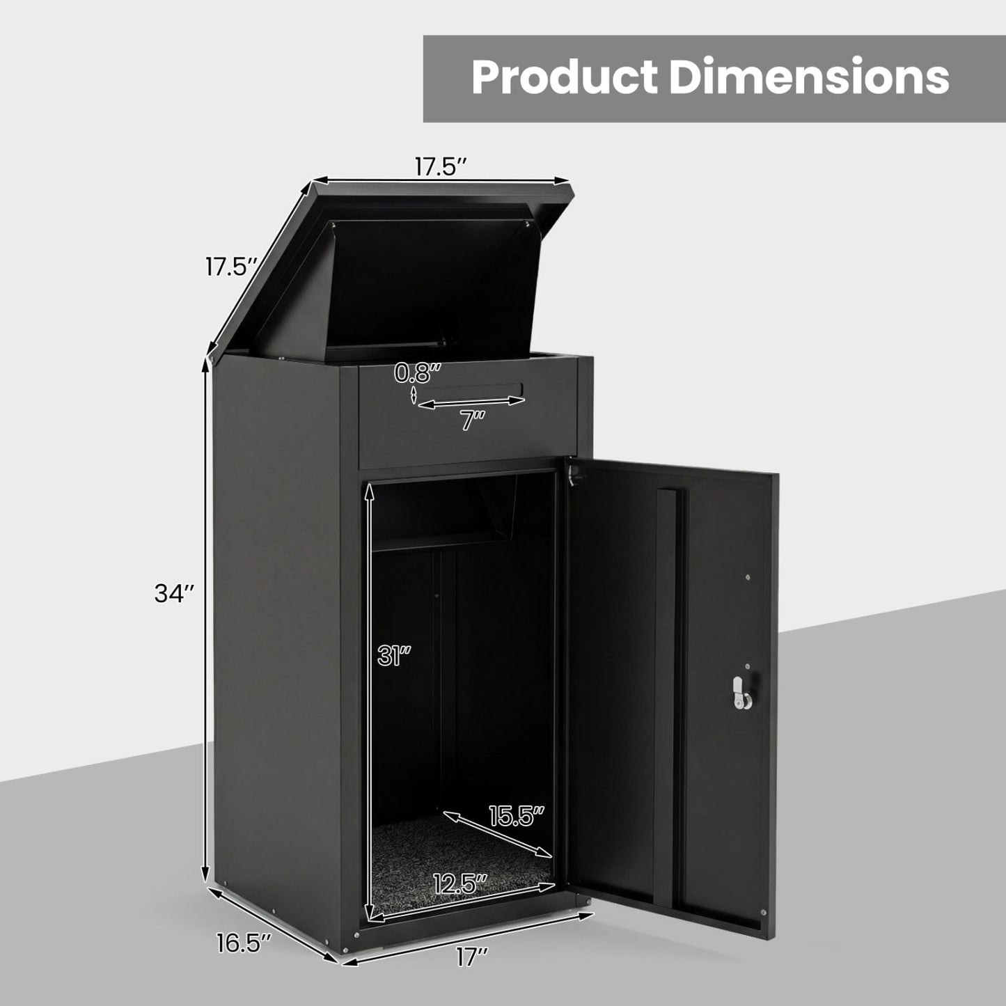 Package Delivery Box with Anti-Theft Board and Lockable Door