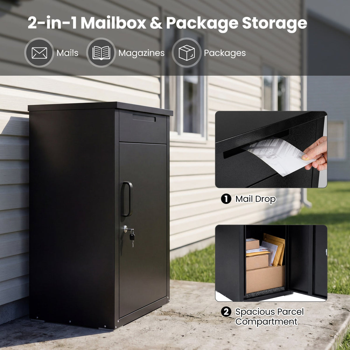 Package Delivery Box with Anti-Theft Board and Lockable Door
