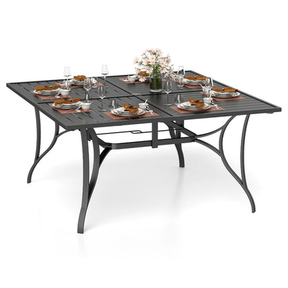 Patio Dining Table for 8 with Umbrella Hole for Porch Lawn