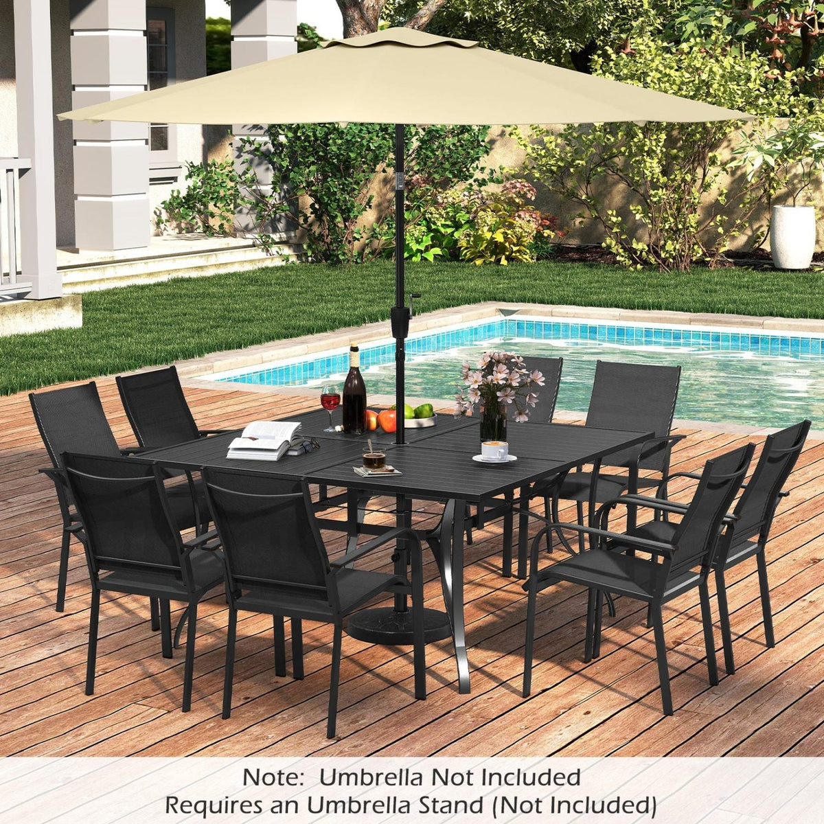 Patio Dining Table for 8 with Umbrella Hole for Porch Lawn