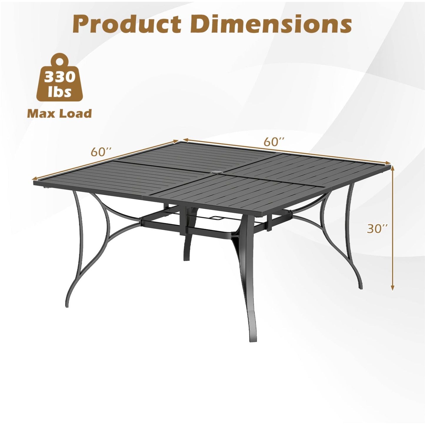 Patio Dining Table for 8 with Umbrella Hole for Porch Lawn