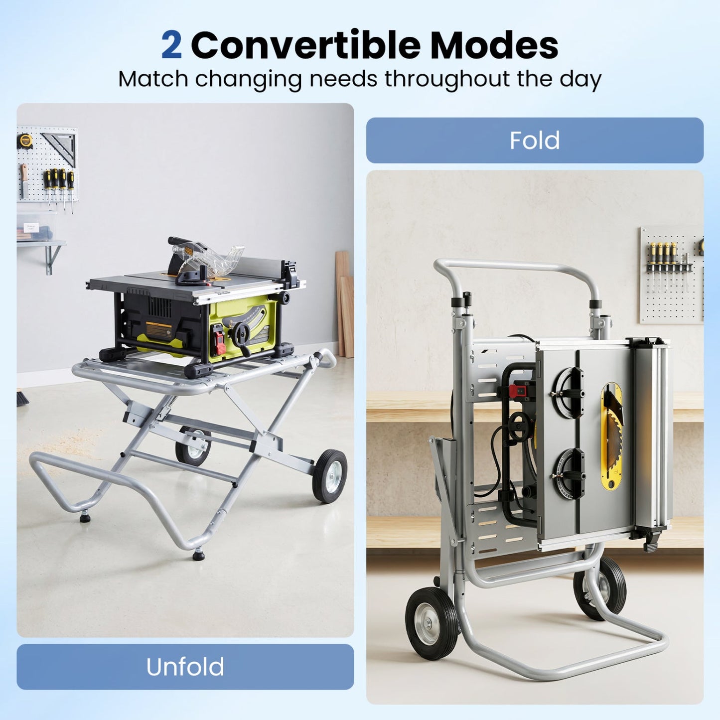 Portable Table Saw Stand with Rolling Wheels - Foldable