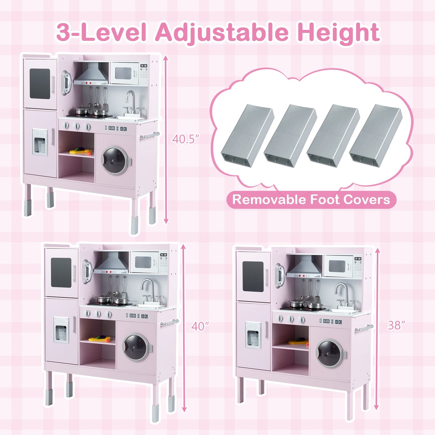 Pretend Play Kitchen Toy Kitchen Playset with Range Hood Ice Maker and Telephone