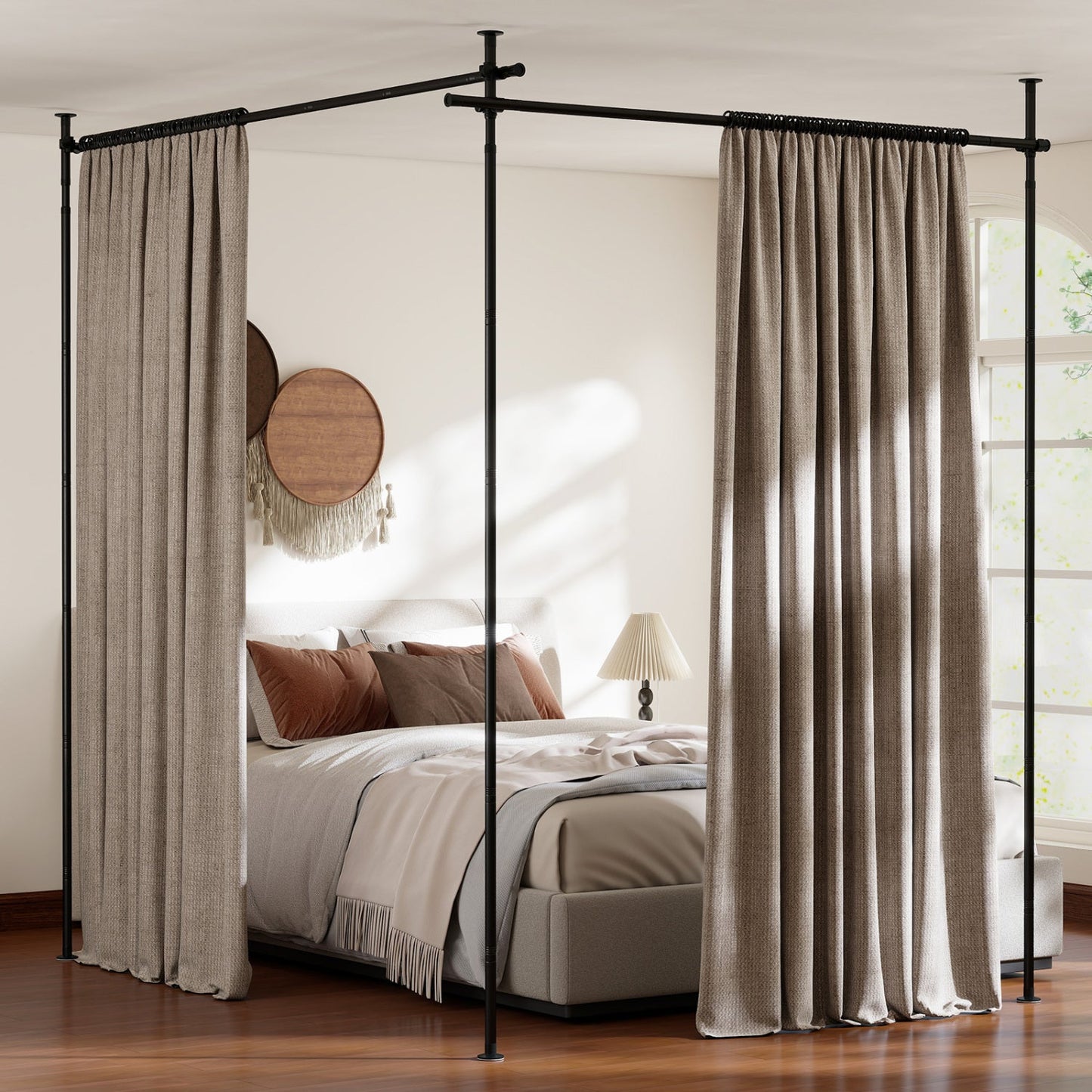 Room Divider Curtain Rod with Adjustable Floor to Ceiling Tension Rod (Curtains Not Included)
