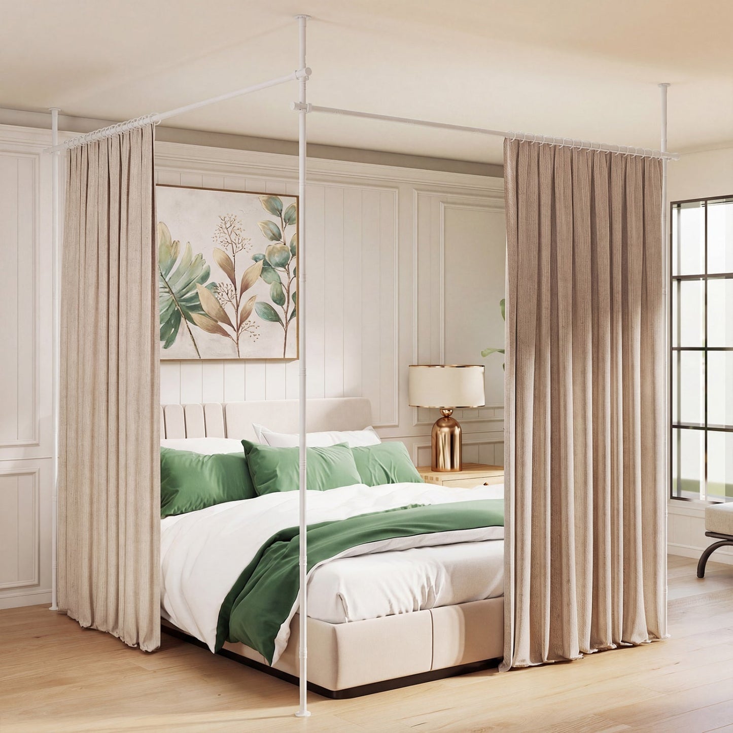 Room Divider Curtain Rod with Adjustable Floor to Ceiling Tension Rod (Curtains Not Included)