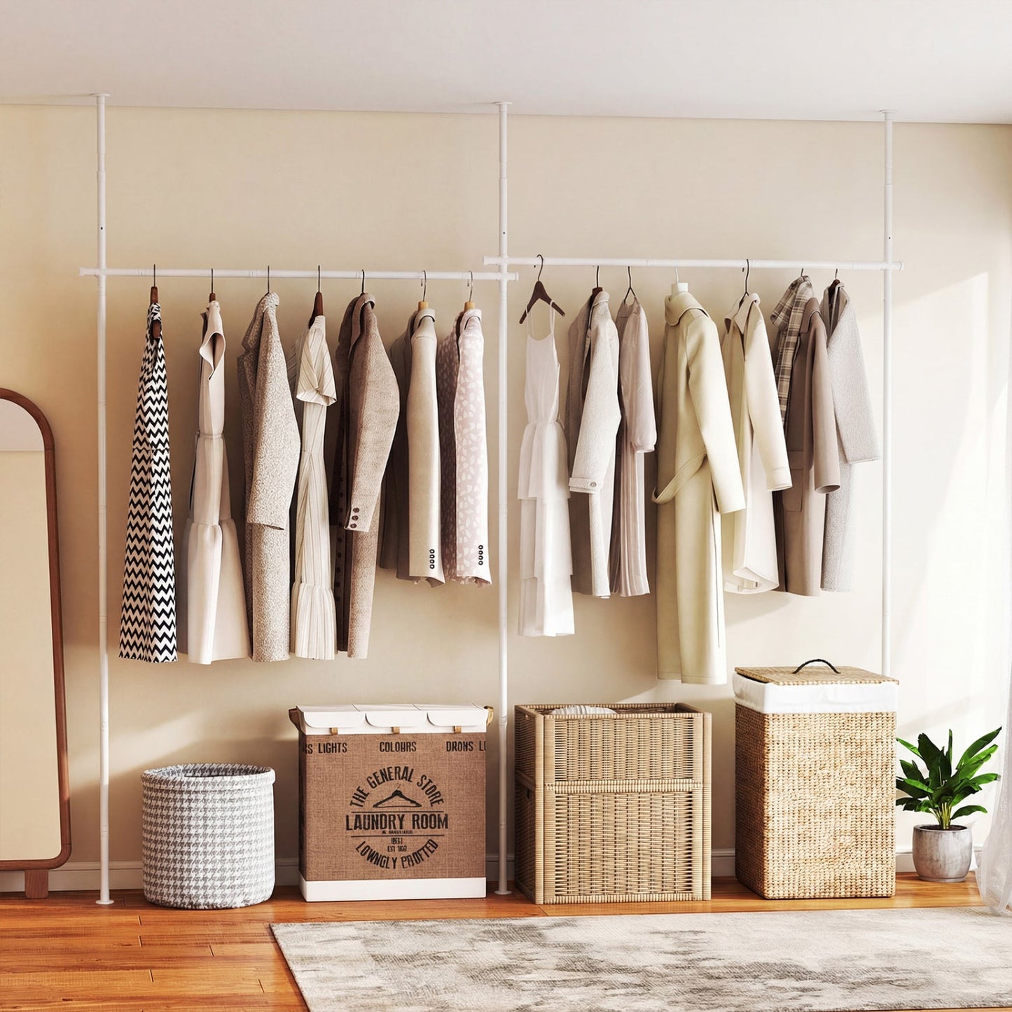 Room Divider Curtain Rod with Adjustable Floor to Ceiling Tension Rod (Curtains Not Included)