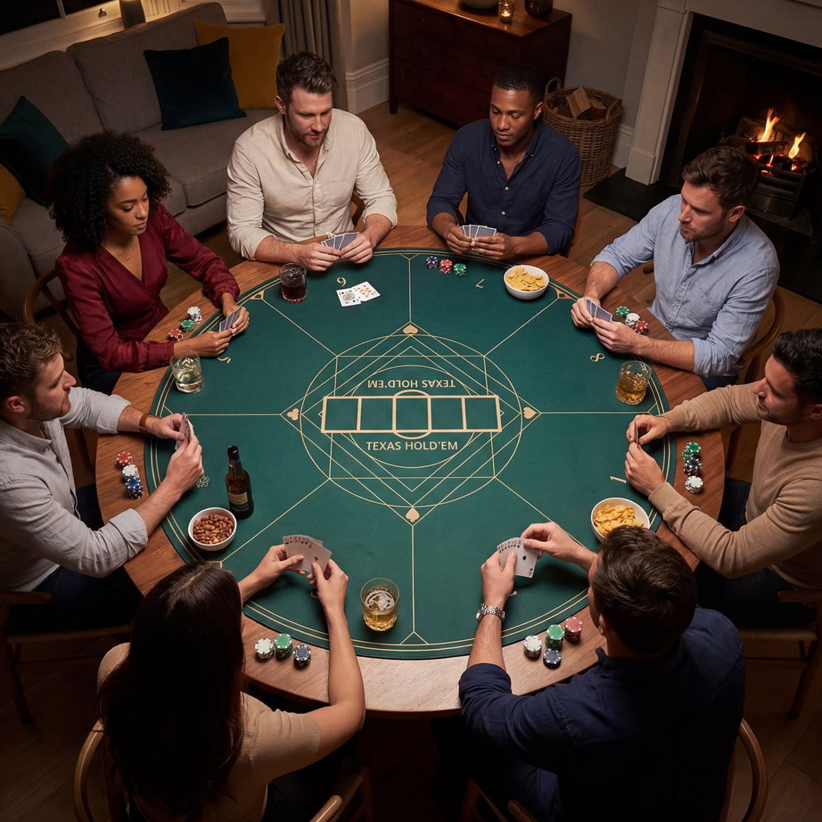 Round Poker Mat for Texas Hold'em 40 inch Portable Foldable Anti-Slip Rubber Base Table Layout