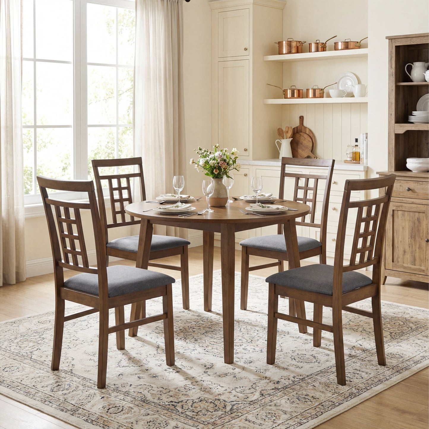 Rubber Wood Dining Chairs Set of 2 with Lattice Back