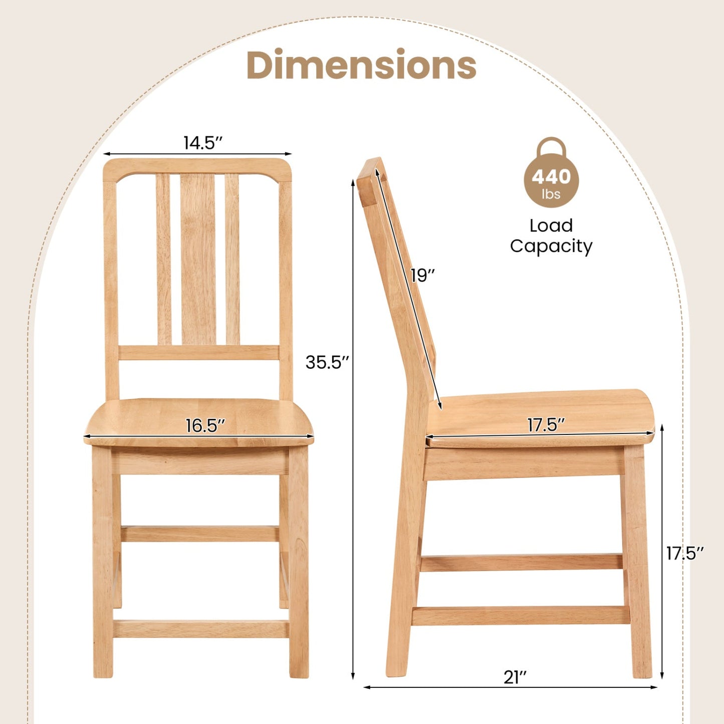 Rubber Wood Dining Chairs Set of 2 with Hollowed Backrest