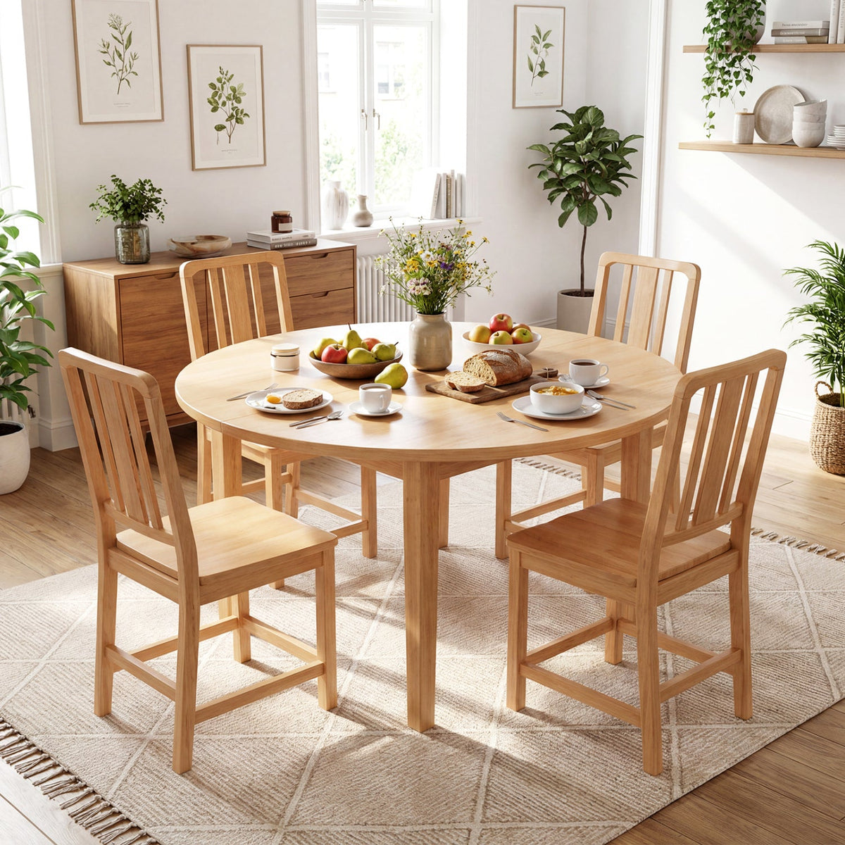 Rubber Wood Dining Chairs Set of 2 with Hollowed Backrest