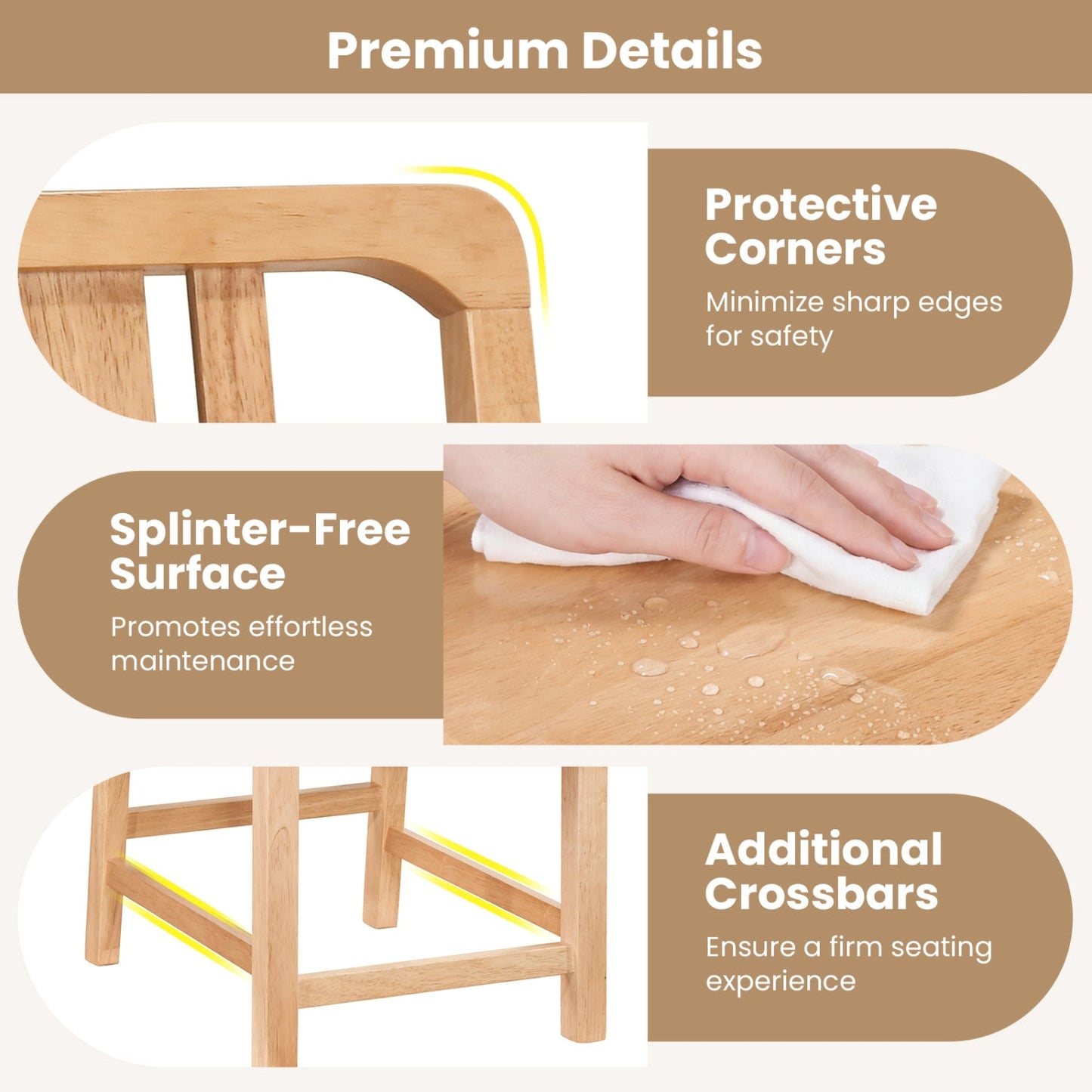 Rubber Wood Dining Chairs Set of 2 with Hollowed Backrest