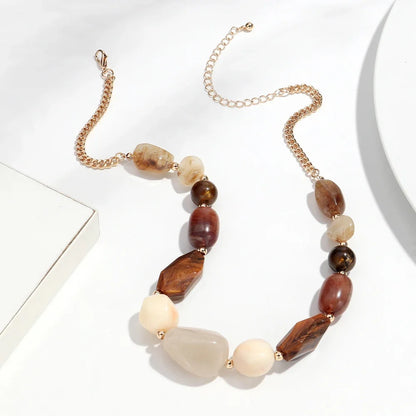 Vintage Acrylic Irregular Beaded Chain Necklace | Geometric Clavicle Choker Jewelry