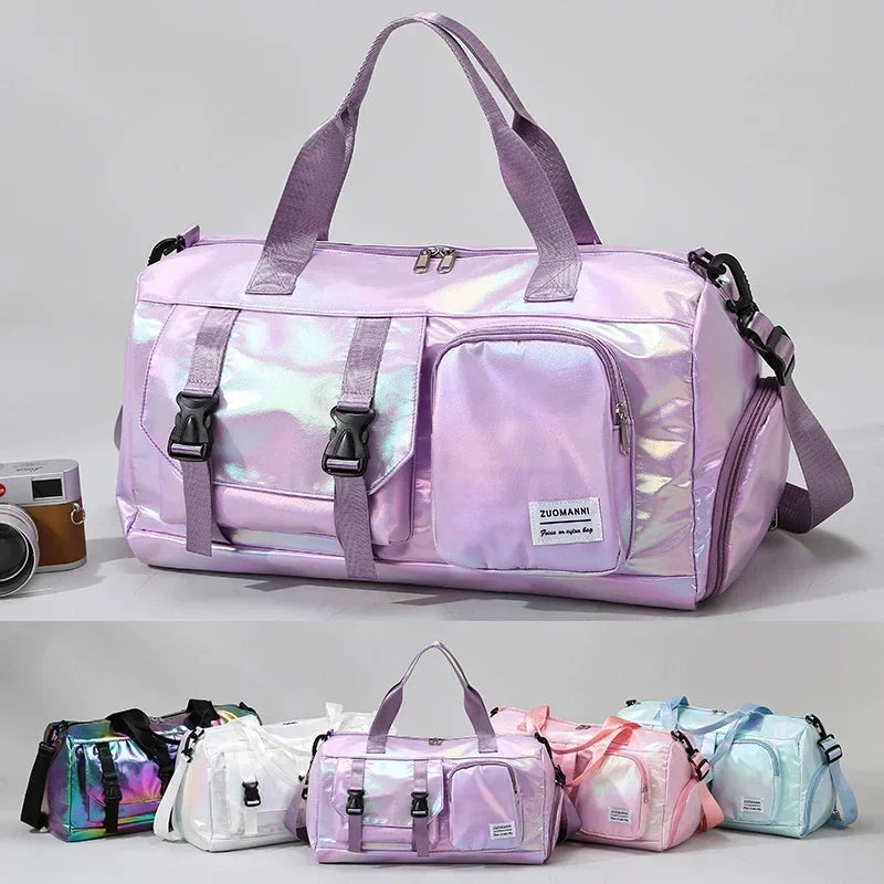 Effortless Weekends Holographic Glamour Duffel with Shoe Compartment