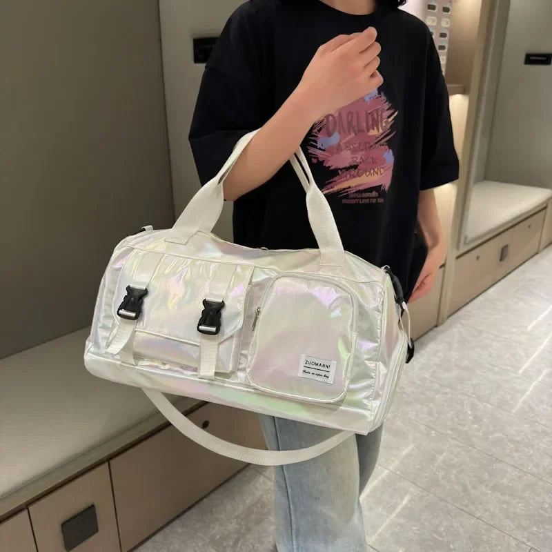 Effortless Weekends Holographic Glamour Duffel with Shoe Compartment