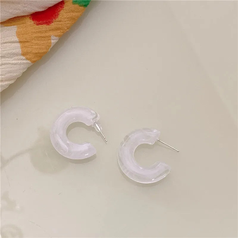 C-Shape Resin Hoop Earrings | Colorful Geometric Acrylic Jewelry for Women