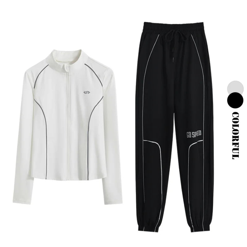 Women's 2-Piece Zipper Gym Set: High Waist Tracksuit & Jacket