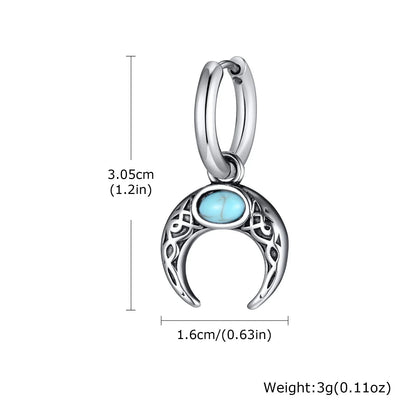 Vintage Moon Earrings for Men | Green Stone Stainless Steel Hoop Jewelry