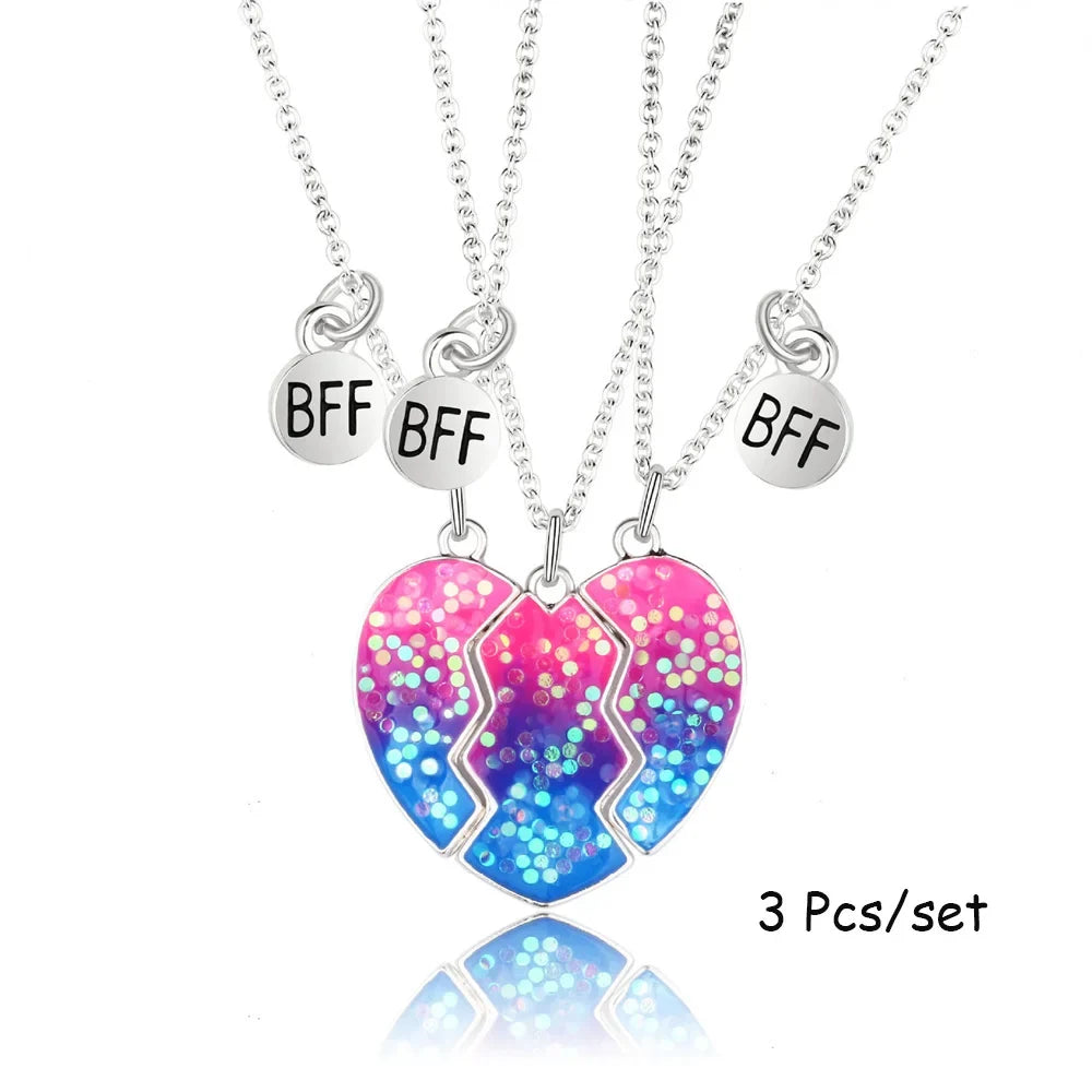 3 Pcs/set Best Friends Pendant Necklace For Woman Magnetic Adjustable Rainbow Daisy Lover Broken Heart Chain BFF Jewelry Gifts