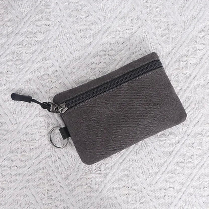 Canvas Mini Coin Wallet | Solid Color Zipper Key Bag