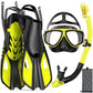Mask Fins Snorkel Set 4 in 1 Panoramic View Dry Top Adjustable Short Dive Flippers Travel Bag Scuba Gear Diving Swimming Adults