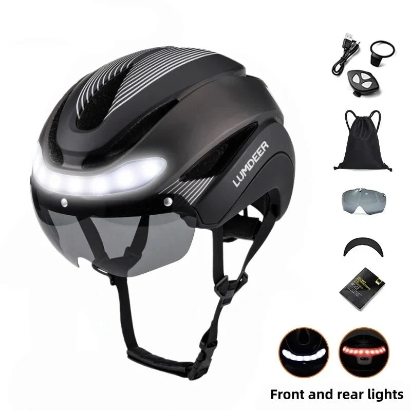 Ultralight Road Bike Helmet with Turn Signals & Magnetic Goggles