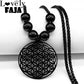 Sacred Geometry Flower of Life Necklace | Stainless Steel Mandala Pendant with Black Beads