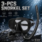 JSJM New 3PCS Snorkel Set Diving Mask Wet Snorkel Anti Fog Leak Proof Tempered Glass Wide View Silicone for Adults Men Women