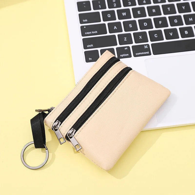 Women Mini Zippers Canvas Coin Purse | Compact Wallet with Keychain