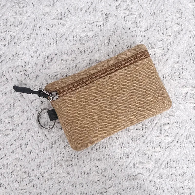 Canvas Mini Coin Wallet | Solid Color Zipper Key Bag