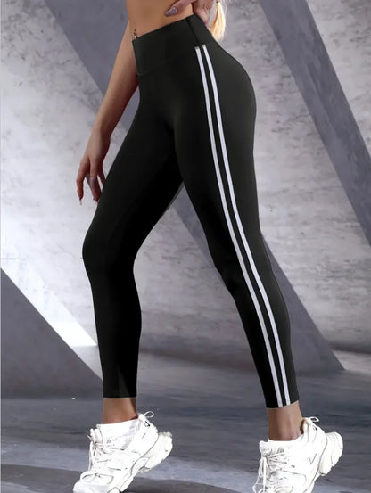 High Waisted Slim Fit Leggings with Side Stripes for Women