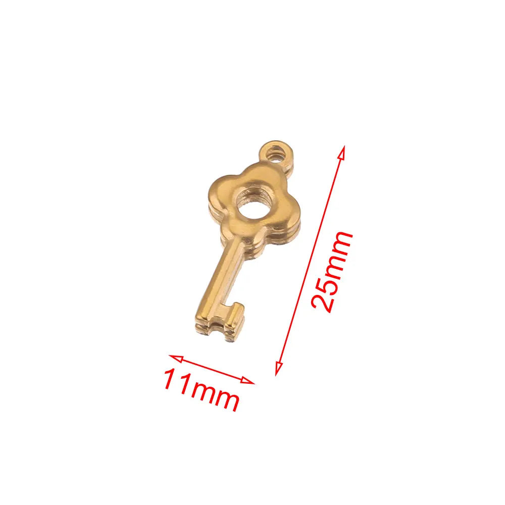 Gold Plated Heart Lock Key Pendant Set | 5pcs Stainless Steel Charms for DIY Jewelry