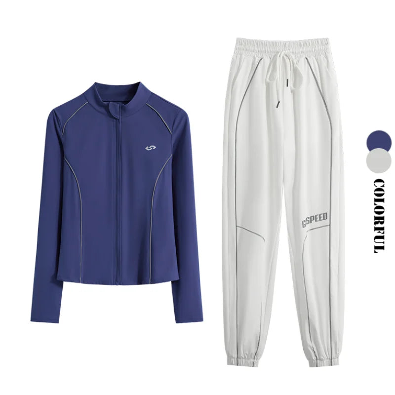 Women's 2-Piece Zipper Gym Set: High Waist Tracksuit & Jacket
