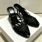 Gold Shiny Luxury Mules Heeled Sandals Women Weave Rome Heels for Ladies Banquet Dress Shoes Fashion Retro Slippers Women Slides