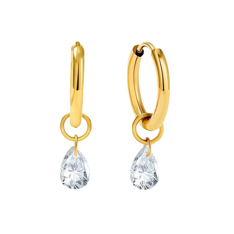 Stainless Steel Waterdrop Zircon Hoop Earrings | Fashion Jewelry for Women and Men