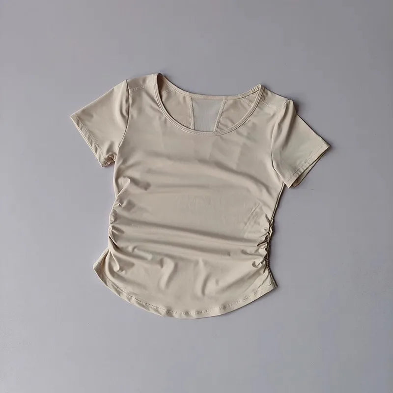 Women's Summer Mesh Yoga Pleated Fitness T-Shirt