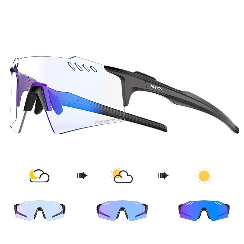SCVCN Photochromic Cycling Glasses Men Women Clear Mountain Bike Sunglasses MTB Bicycle Riding Sports Triathlon Running