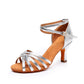 Gold Silver Woman Latin Dance Shoes With Rhinestone Buckle Jazz Salsa Dance Shoes For Ladies Girls Suede Soft Sole 5/7cm Heel
