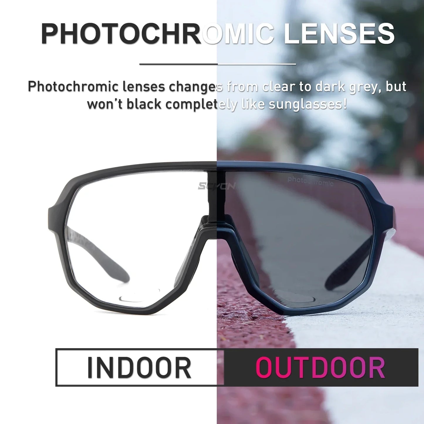 Scvcn Cycling Glasses Photochromic Sunglasses for Men Sun Mountain Bike Road Bicycle Eyewear Cycle Goggles Sports UV400 MTB